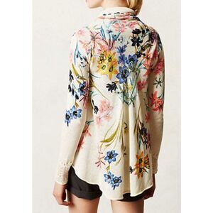 Knitted & Knotted Fleur des Champs Anthropologie FLORAL OPEN Cardigan SWEATER sz